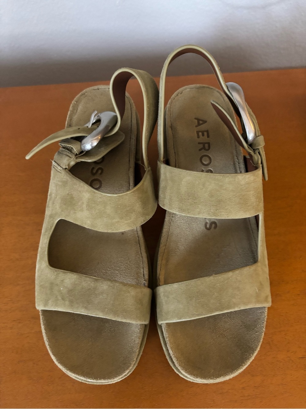 AEROSOLES Olive Suede Platform Slingback Heels - Picture 2 of 4
